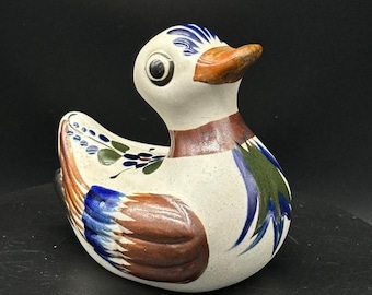 メキシコ アヒルの置物　トナラ焼　真鍮と手描きの陶器製　ヴィンテージ ヴィンテージ メキシコ トナラ ハンドペイント ストーンウェア アヒル