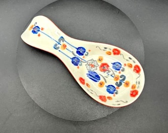 Vintage Anthropologie Hand Painted Stoneware Lucerne Spoon Rest 8"