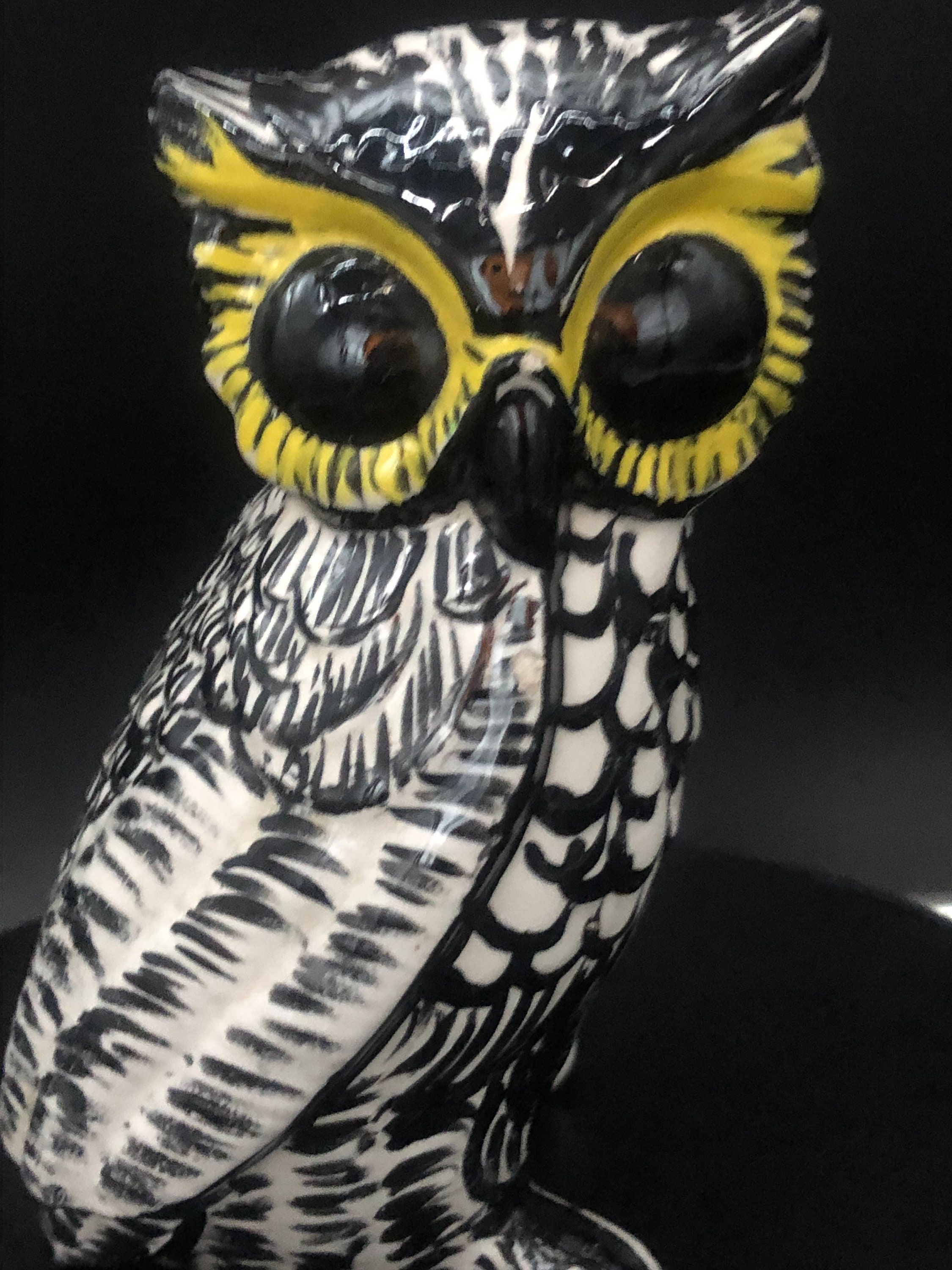 Vintage Hand Painted Pottery Art Black White Owl Figurine 6" X 3.5" - Etsy