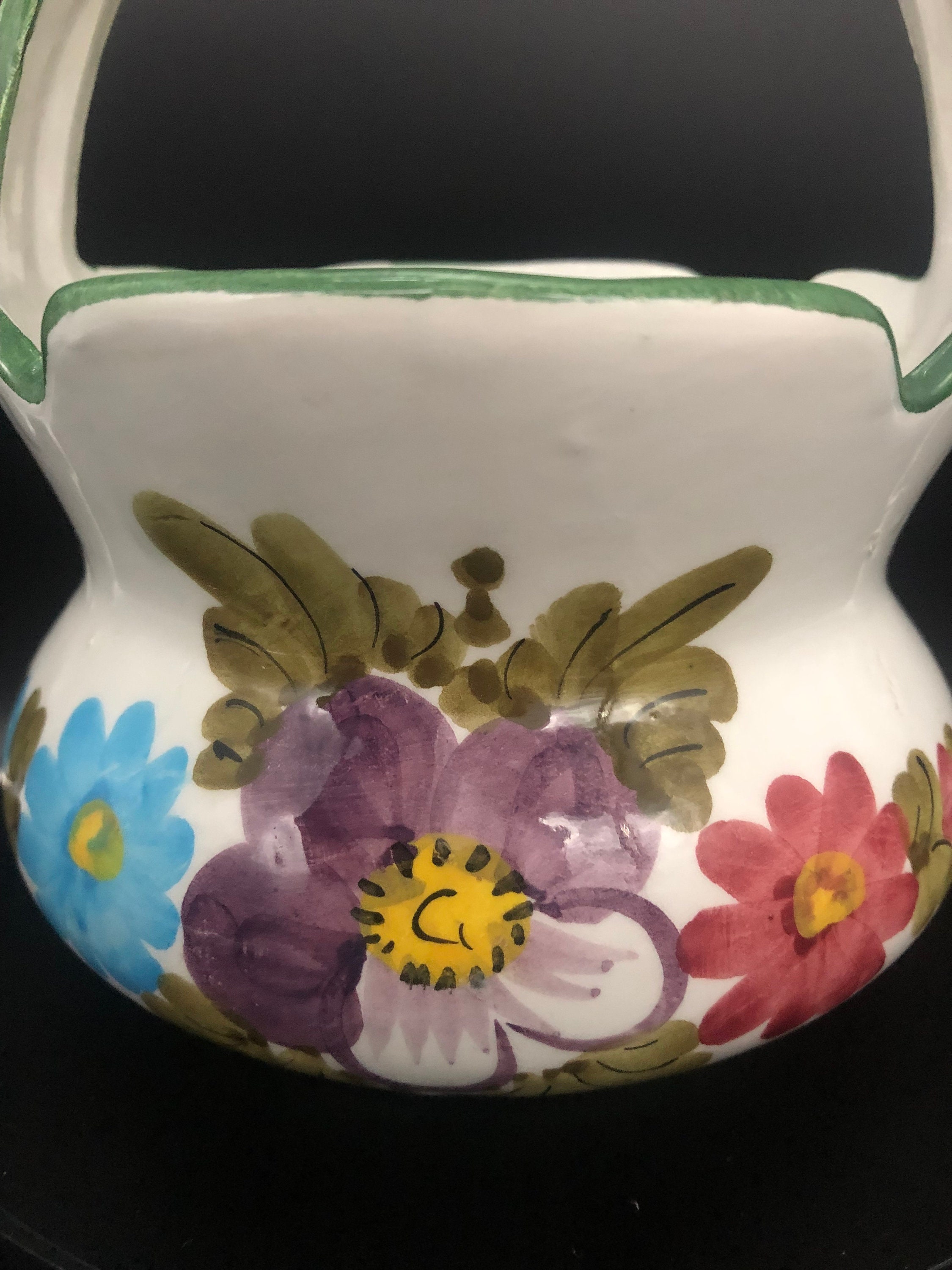 ヴィンテージ ハンドペイント イタリア 陶器 バスケットプランター