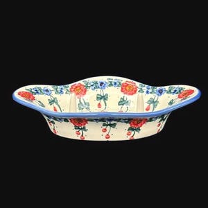 ANDY Polsk Boleslawiec Handmålad Blommig Oval Äpple Potatis Bakform Signerad av Konstnär