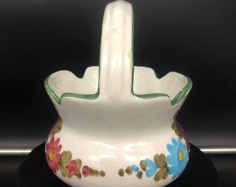 ヴィンテージ ハンドペイント イタリア 陶器 バスケットプランター