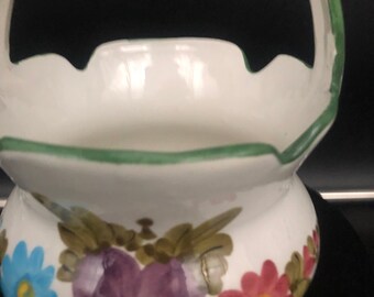 ヴィンテージ ハンドペイント イタリア 陶器 バスケットプランター