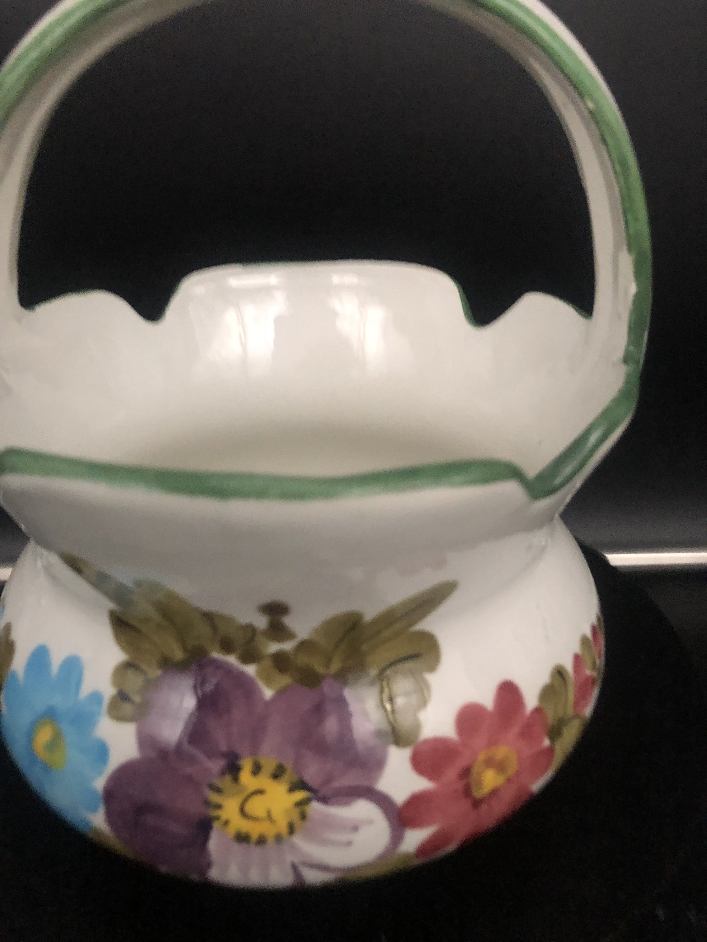 ヴィンテージ ハンドペイント イタリア 陶器 バスケットプランター