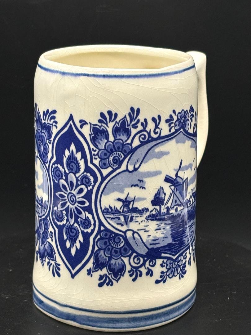 Vintage Delft Blue Hand Painted Pottery Mug Stein Made in Holland 5.25 ...