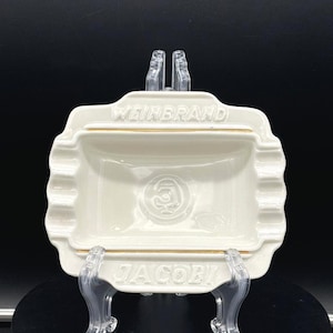 Vintage 1950&#39;s German Jacobi Weinbrand Rosenthal White Gold Porcelain Ashtray Tobacciana