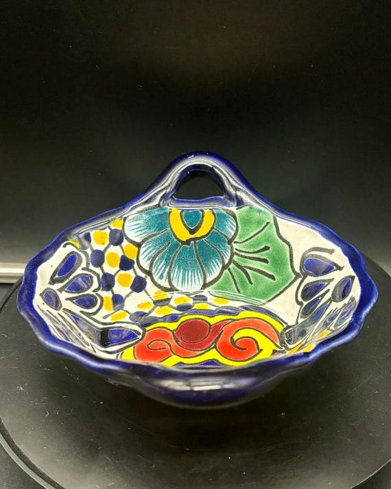 Vintage Talavera Pottery Mexican Folk Art Hand Painted Red Clay 