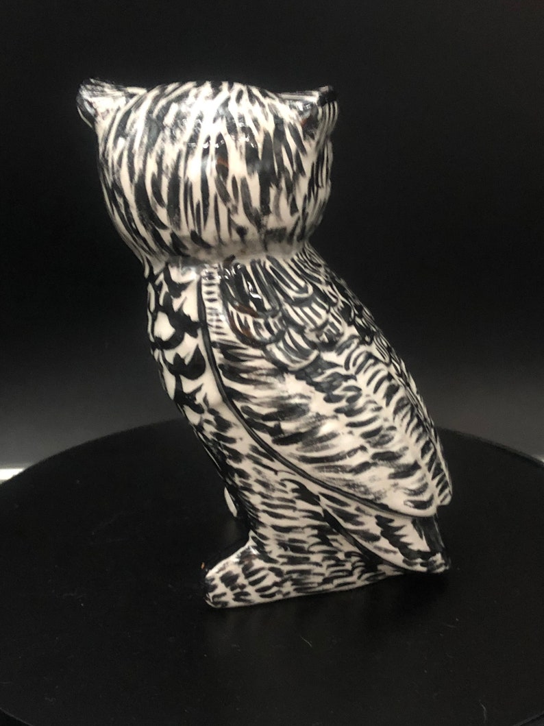 Vintage Hand Painted Pottery Art Black White Owl Figurine 6" X 3.5" - Etsy