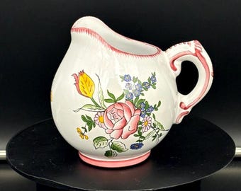 Vintage Roullet Renoleau French Hand Painted Terracotta Creamer Small Pitcher