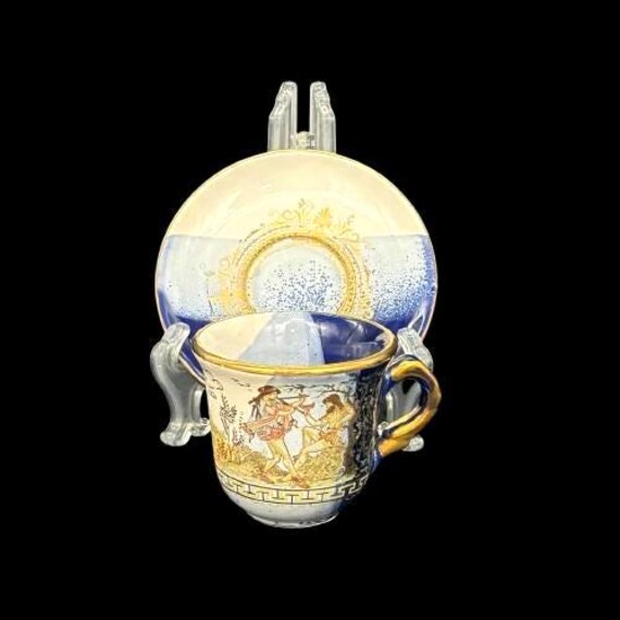 ヴィンテージSKハンドメイドギリシャ24Kゴールドリーフブルーギリシャ