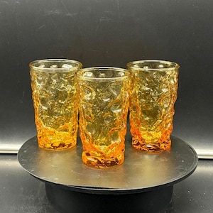 Vintage Anchor Hocking Lido Milano Honey Gold Crinkle 4 &quot;Saftgläser 3er Set