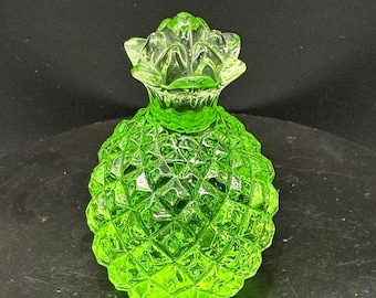 Figurine presse-papier vintage ananas vert en verre soufflé à la main 4"