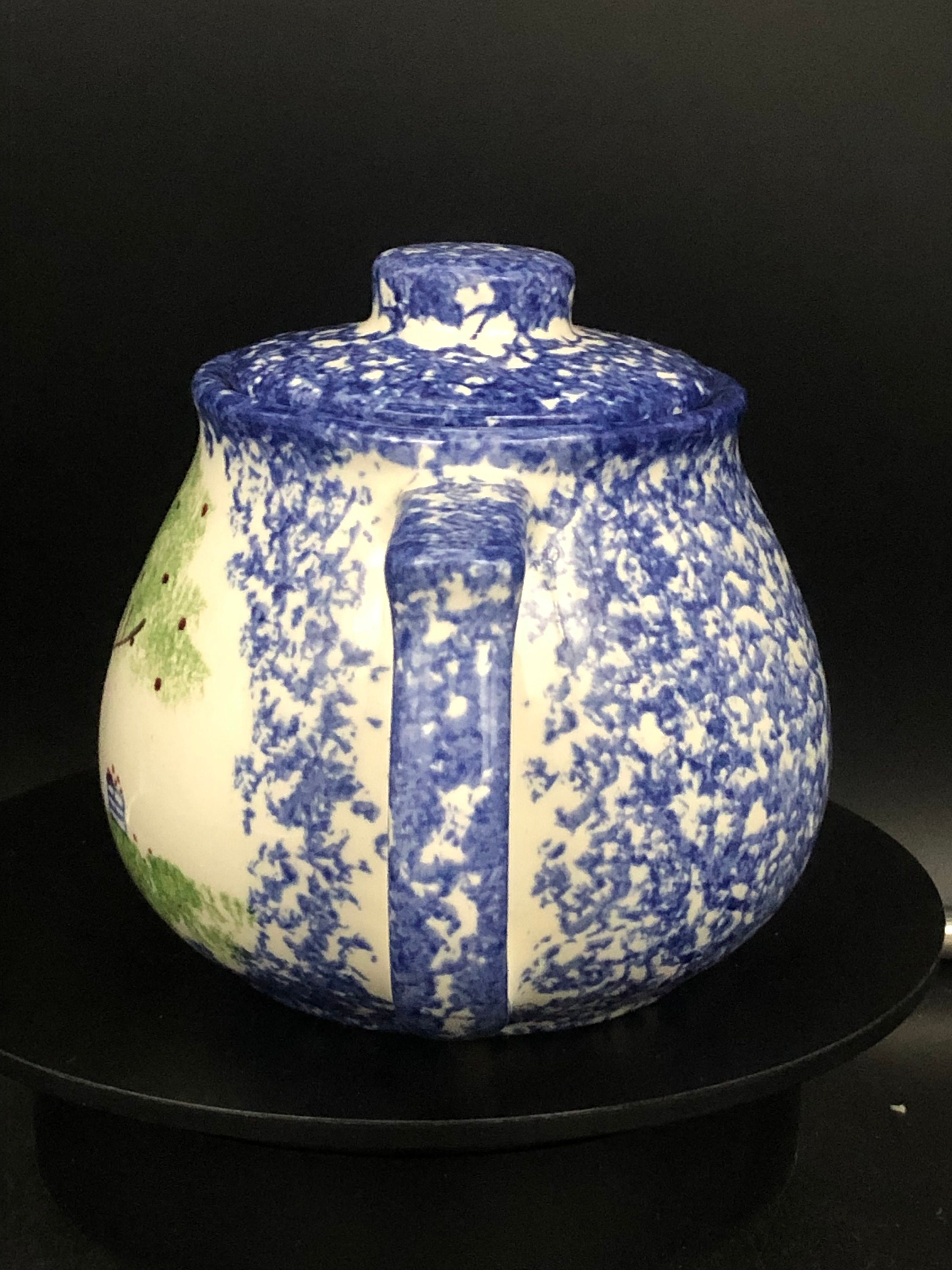 Vintage Molly Dallas Blue Spatterware Rare Apple Tree Teapot Excellent ...