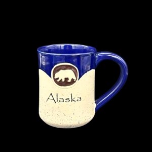 Alaska Speckled Pottery Stoneware Embossed Bear Medallion Coffee Mug NEW