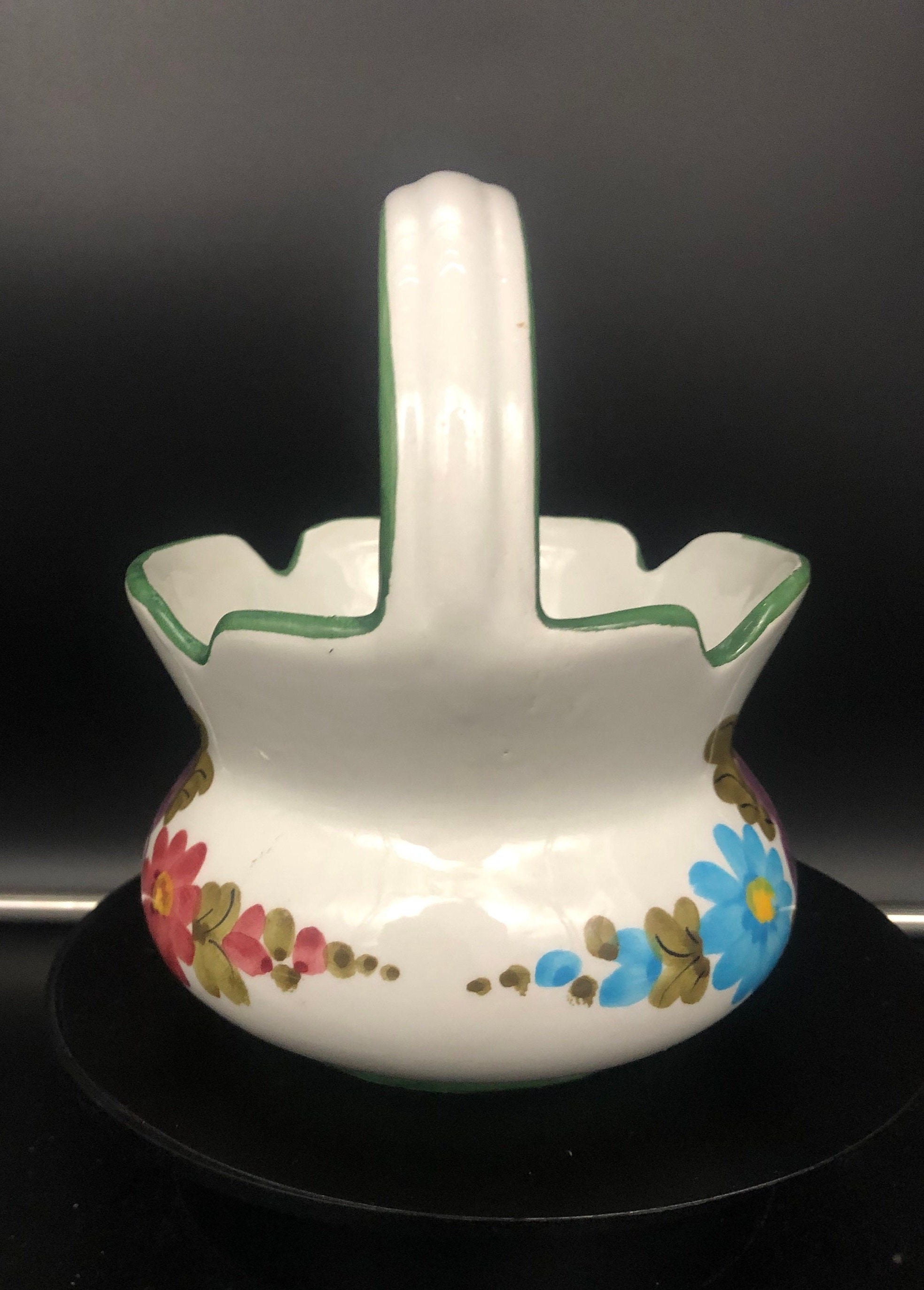 ヴィンテージ ハンドペイント イタリア 陶器 バスケットプランター