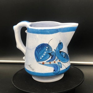 Hand Painted Mexico Tonala glazed Bird Butterfly Pitcher/Vase 5 1/2&quot;