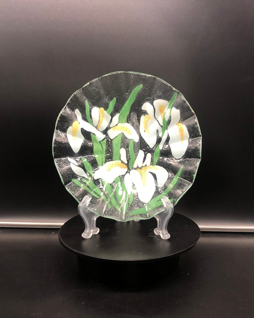 Vintage Signed Sydenstricker Ripple Fused Glass White Iris Etsy