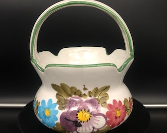 ヴィンテージ ハンドペイント イタリア 陶器 バスケットプランター