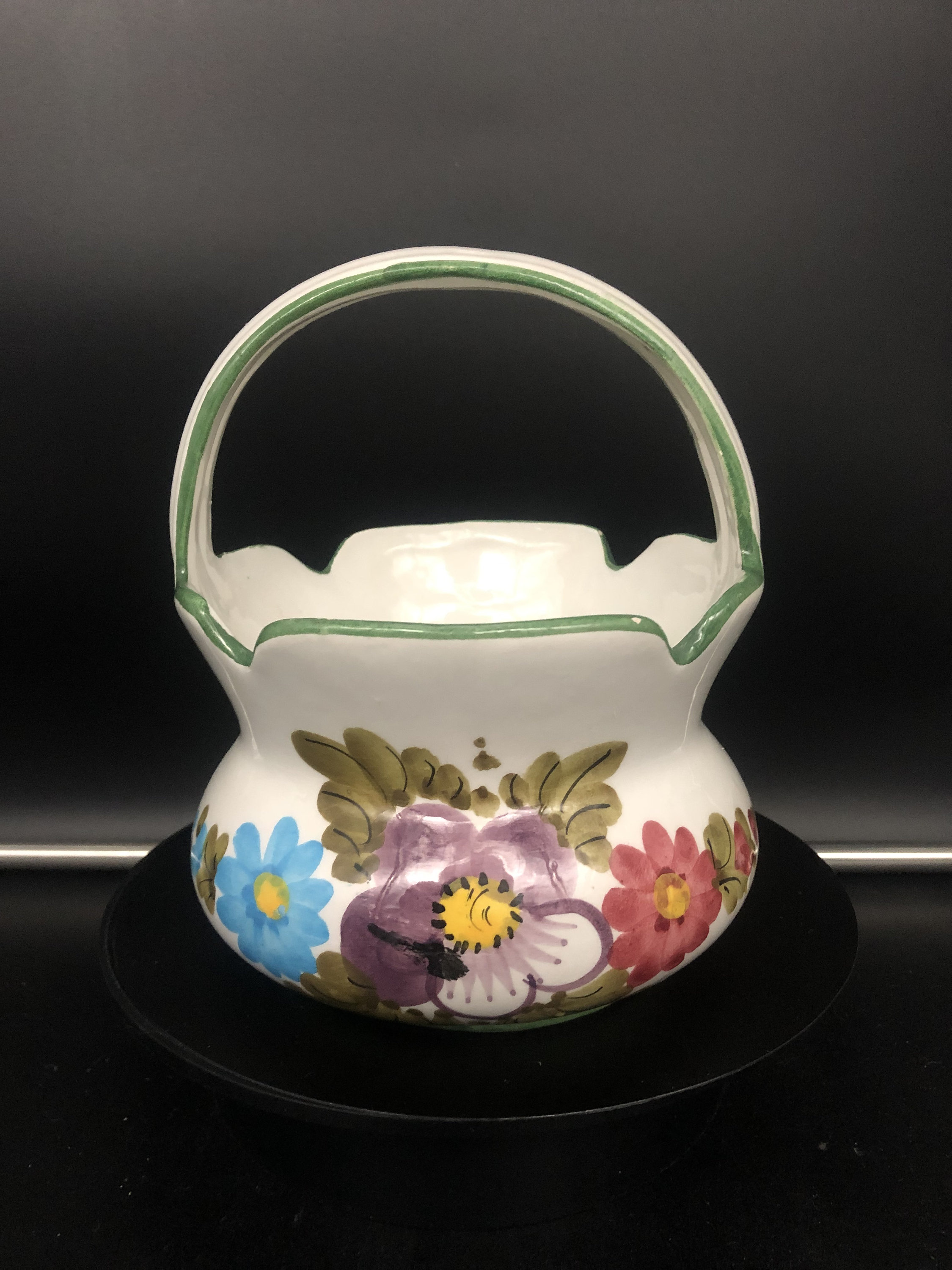 ヴィンテージ ハンドペイント イタリア 陶器 バスケットプランター