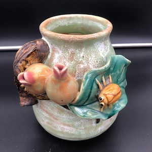 Vintage Barbotine Majolika Potter Vase Pods/Bug