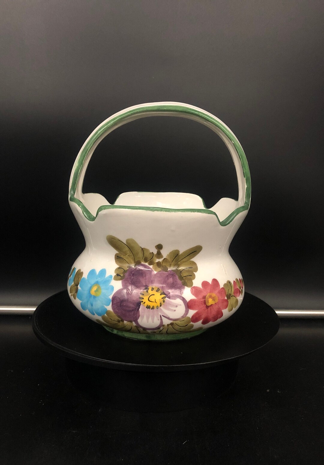 陶器製 花かご イタリア製ハンドペイント ヴィンテージ ハンドペイント イタリア 陶器 バスケットプランター