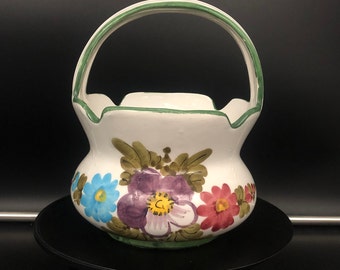 ヴィンテージ ハンドペイント イタリア 陶器 バスケットプランター