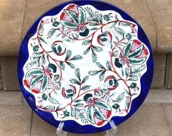Anthropologie Salma Hand Painted Turkish Floral Stoneware Dinner Plate Platter 11"