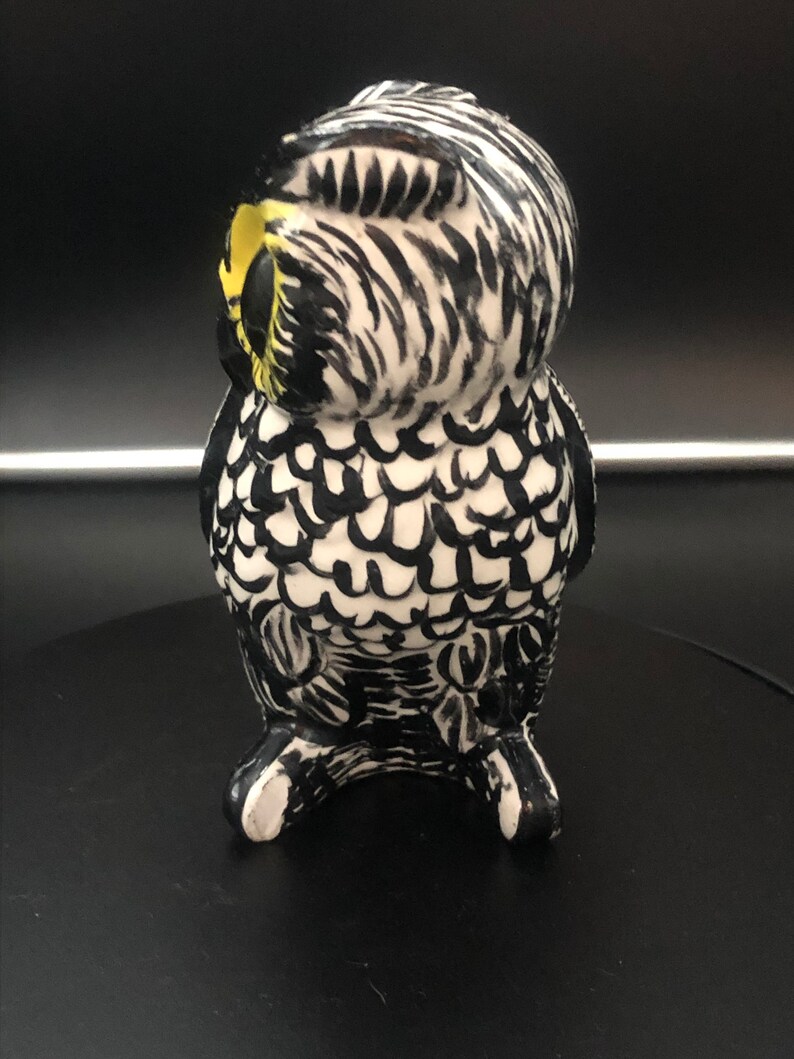 Vintage Hand Painted Pottery Art Black White Owl Figurine 6" X 3.5" - Etsy