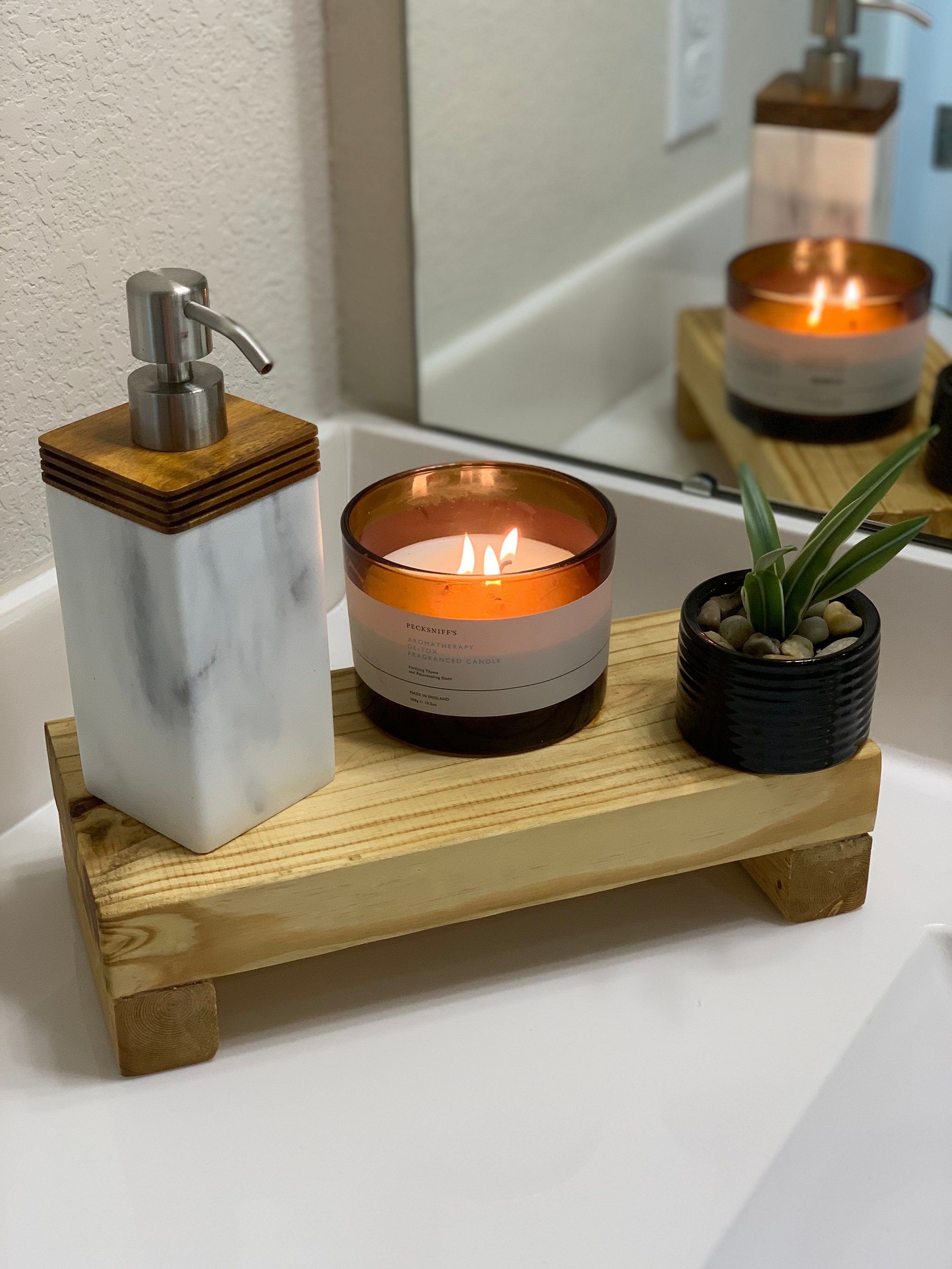 Soap tray Counter Wooden Tray or Pedestal for Bathroom Etsy