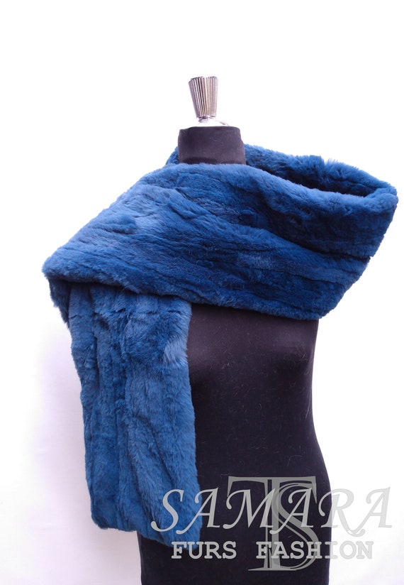 Long rabbit fur scarf in navy black: FurSource.com