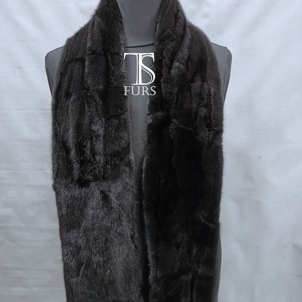 Real mink Fur neck Long Scarf.Dark Charcoal Color. Handmade.Unisex Brand New Scarf.Scarf collar double side.