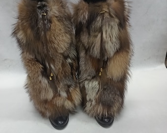 Real Fox Fur Leg Warmer.fluffy Leg Warmer. Handmade. Fur leg cuffs.Fur boot covers. Luxury gift.crystal color.