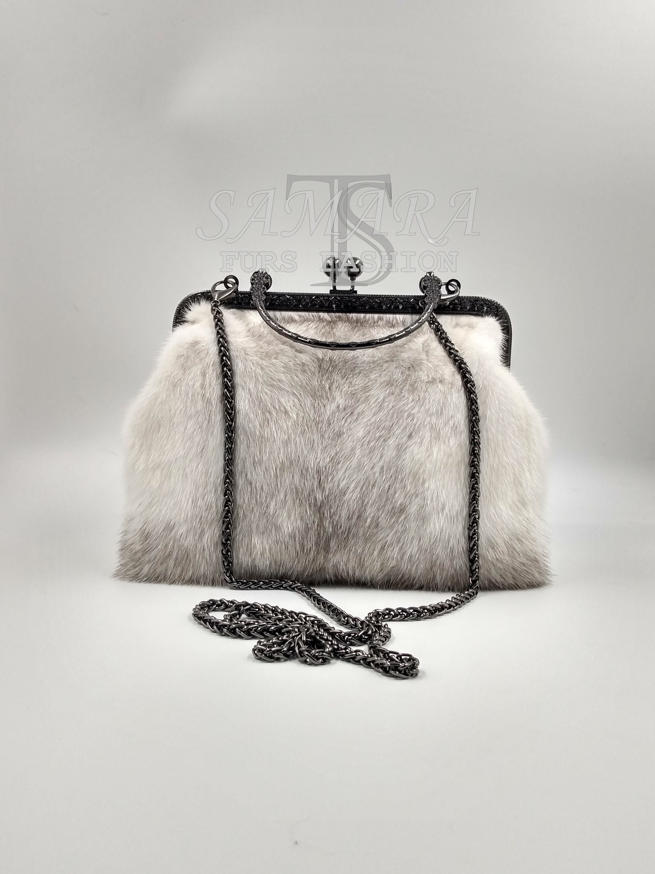 Mink Fur Bag Female Black White Handbag Real Mink Fur Shoulder