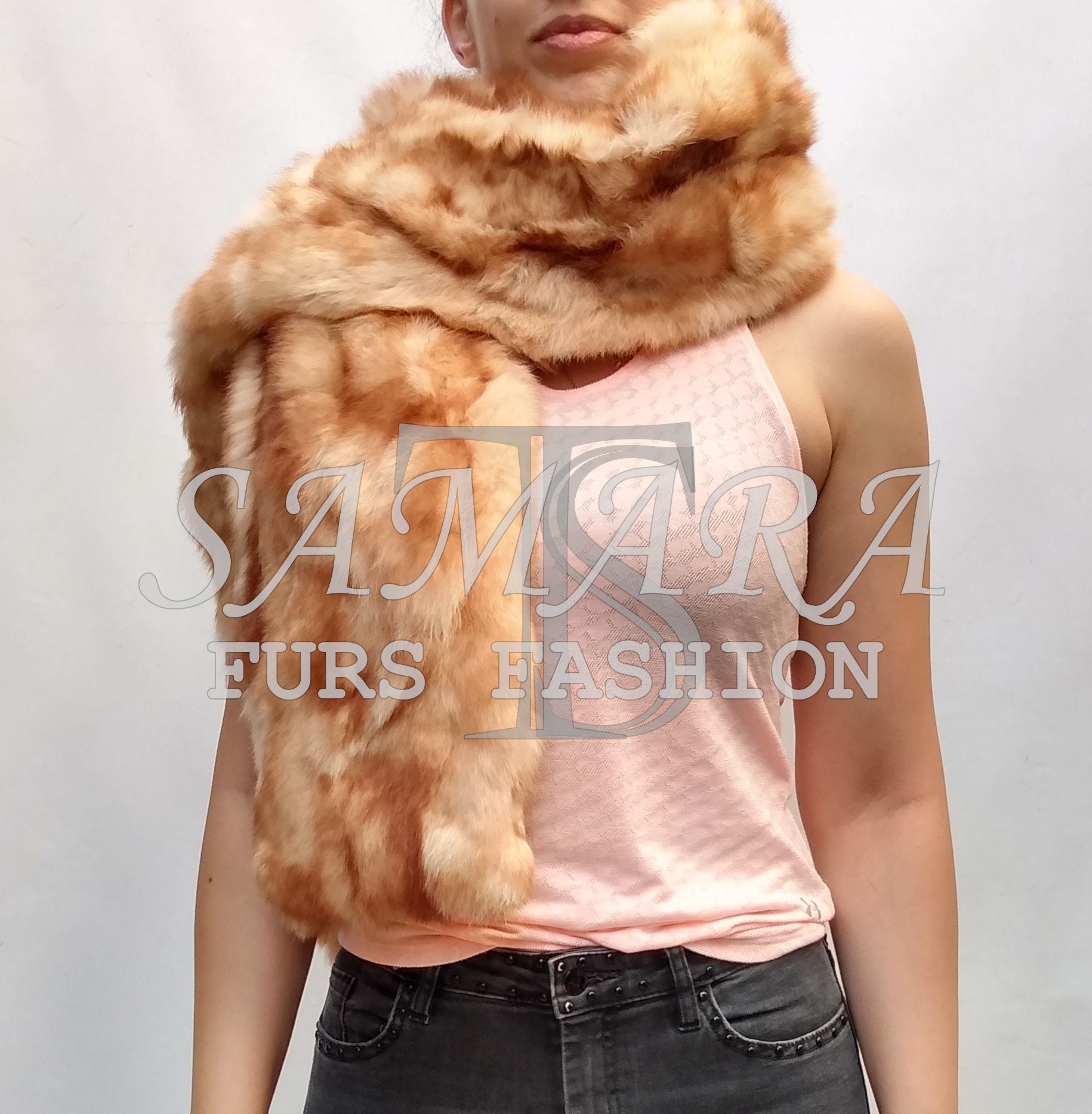 Raglaido Women Winter Rabbit Fur Scarf 100% Natural Rabbit Fur Fashion Warm and Soft Neckerchief Wholesale