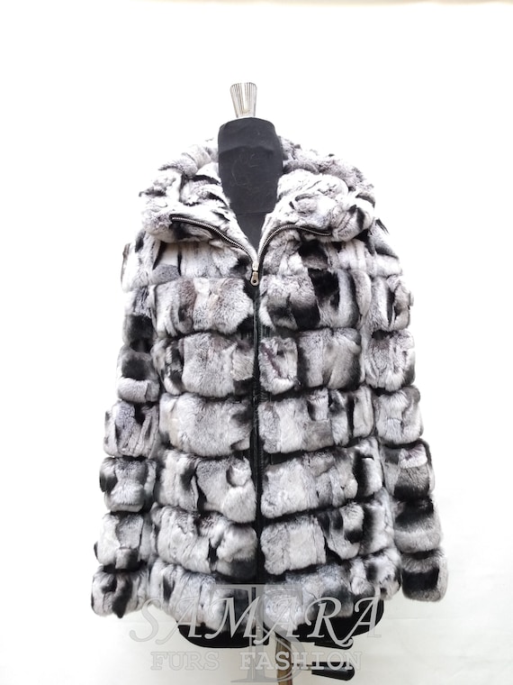 Chinchilla Style Real Rex Rabbit Fur Coat in 2023