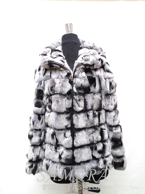 Chinchilla Style Real Rex Rabbit Fur Coat in 2023