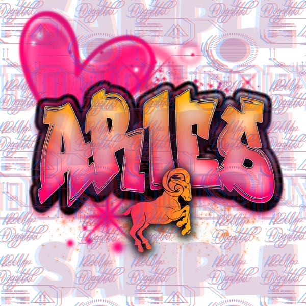 Aries Airbrush PNG Birthday Design - Retro Y2K Sublimation DTF PNG