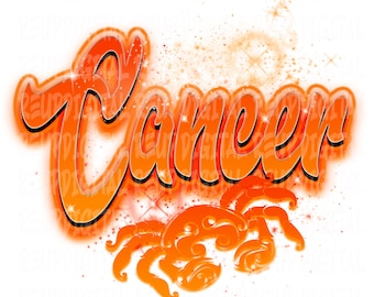 Orange Airbrush Krebs Sternzeichen PNG: Juni Geburtstag Design (Digitaler Download)