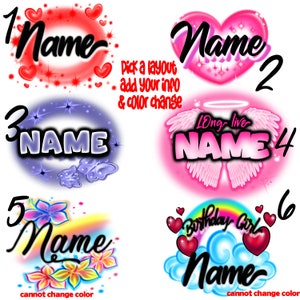 Vorgefertigte Custom Airbrush |vorgefertigte Airbrush |Individueller Name |png| Alle Farben siehe Sublimationsdesign