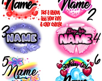 Benutzerdefiniertes Namens-Airbrush-Design: Sublimation PNG (Premade) nur für Design 1-6
