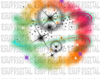 Airbrush PNG Hintergrund: Buntes Sternen-Design (Digital)