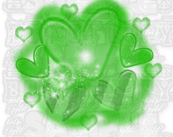 Grüne Airbrush Herzen Hintergrund: Sublimation PNG (Digitaler Download)