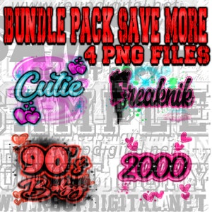 Y2K Airbrush Bundle - 4 trendige PNG Designs - Instant Download