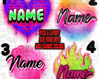 Custom Airbrush |premade Airbrush |Custom names and backgrounds |png| Any Colors  Read below Sublimation design