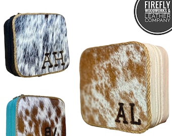 Custom Branded Travel Size Cowhide Jewelry Box Small