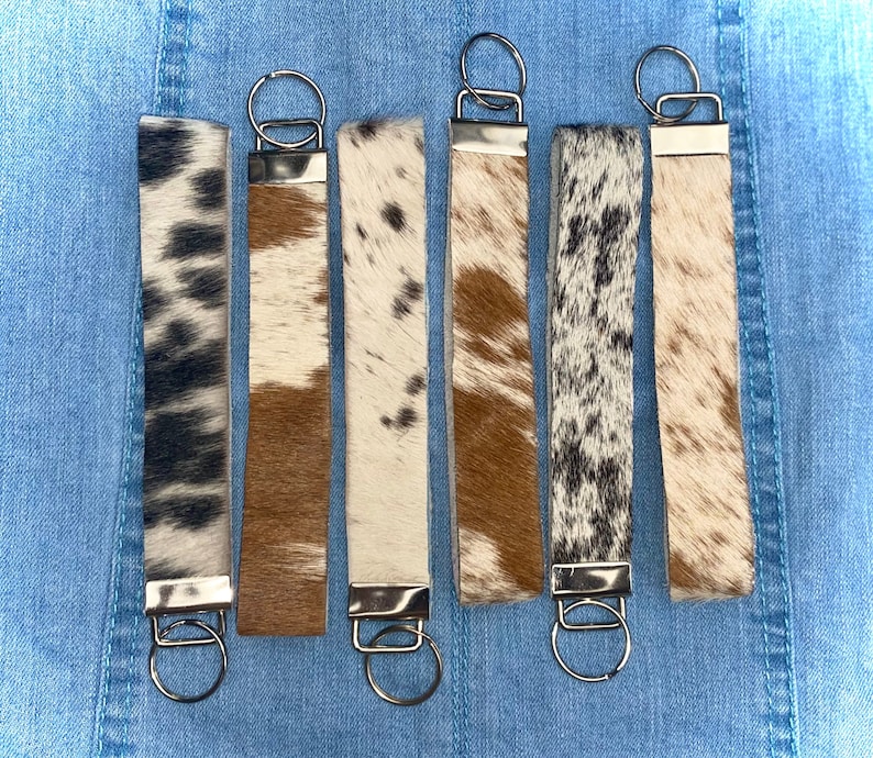 Cowhide Wristlet Keychain Etsy