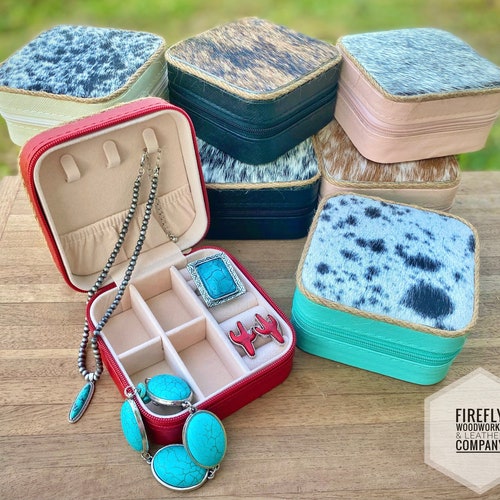 COWHIDE JEWELRY BOX Jewelry Storage Box Travel Case Gift Etsy