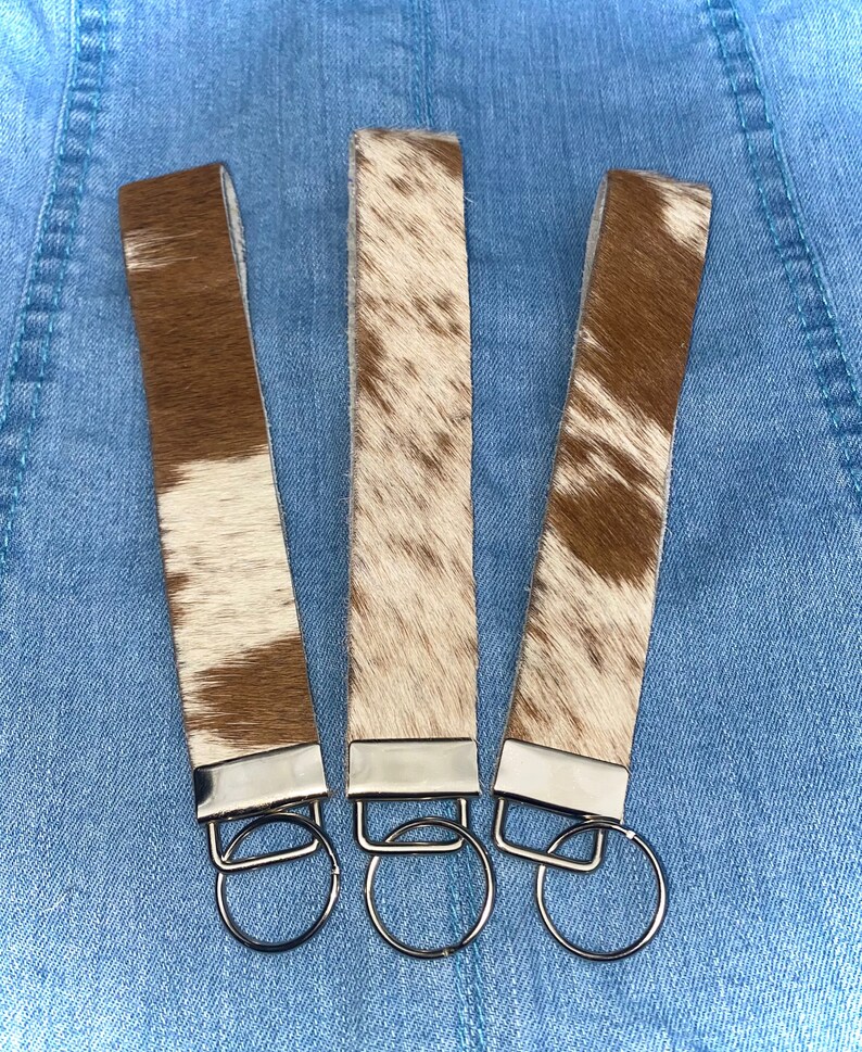 Cowhide Wristlet Keychain Etsy