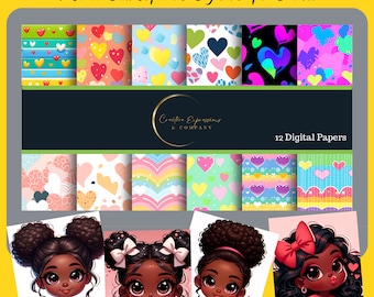 African American| Valentine's Day| Fashion Dolls Clipart with Coordinating Digital Papers Bundle |Galentine's Day| Personal & Commercial Use