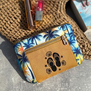 Kosmetiktasche/ Pouch / Taschenorganizer/ kleine Clutch/ Mäppchen in Senfgelb-Türkis Sommer